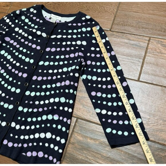 Polka Dot Button-Up Cardigan Sweater Christopher & Banks Pastel Navy Blue Sz M - Picture 4 of 8